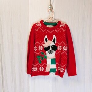 LLAMA CHRISTMAS SWEATER Knit Funny Festive Holiday Appliqué Size Youth Size 6X
